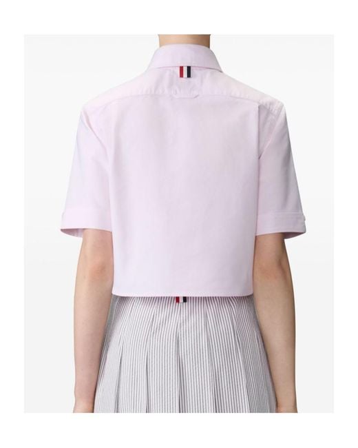 Thom Browne Purple Logo-Patch Short-Sleeve Shirt