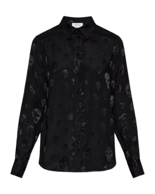 McQueen Black Skull-Pattern Collared Top
