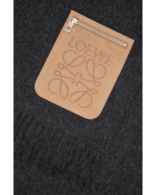 Loewe Blue Logo Patch Fringed Scarf