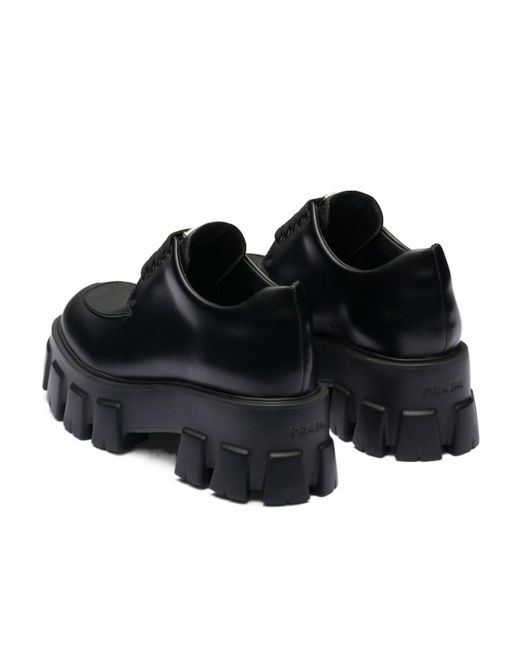 Prada Black Monolith Brushed Leather Lace-Up Shoes