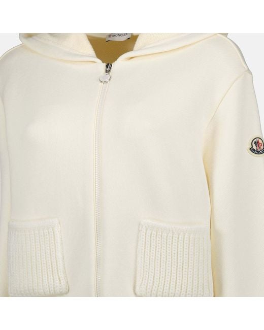 Moncler White Logo Patch Zip-Up Knitted Hoodie