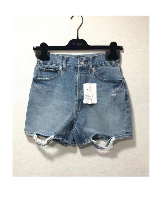 we11done Blue Ripped Washed-Denim Shorts