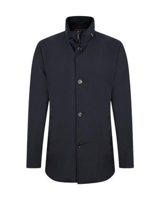 Moorer Blue Stand-Collar Mid-Length Coat for men