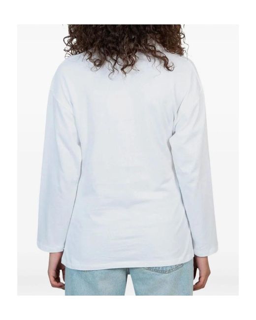 GIMAGUAS White Long-Sleeve Gathered-Detail Polo Shirt