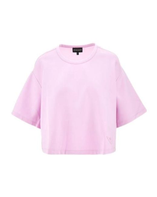 Emporio Armani Pink Logo-Embroidered T-Shirt