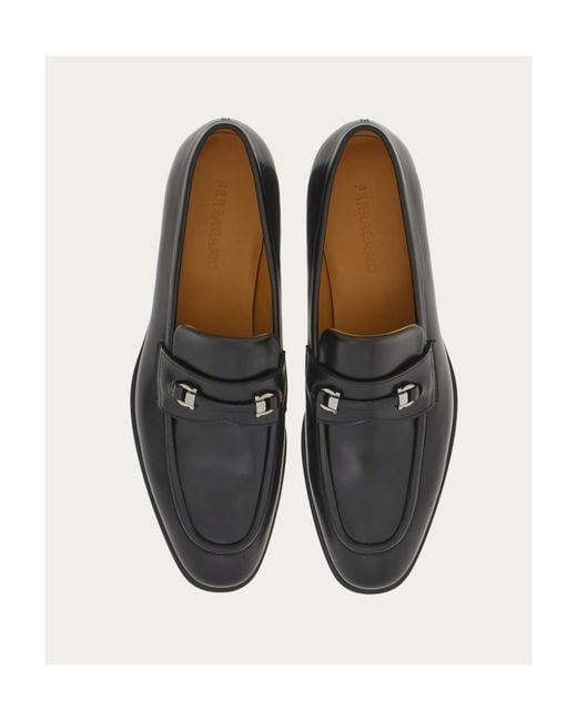 Ferragamo Black Gancini Plaque Round Toe Loafers for men