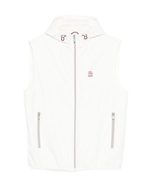 Brunello Cucinelli White Hooded Waistcoat for men