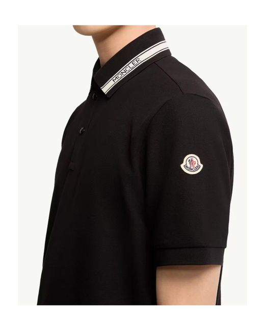 Moncler Black Logo-Trim Polo Shirt for men