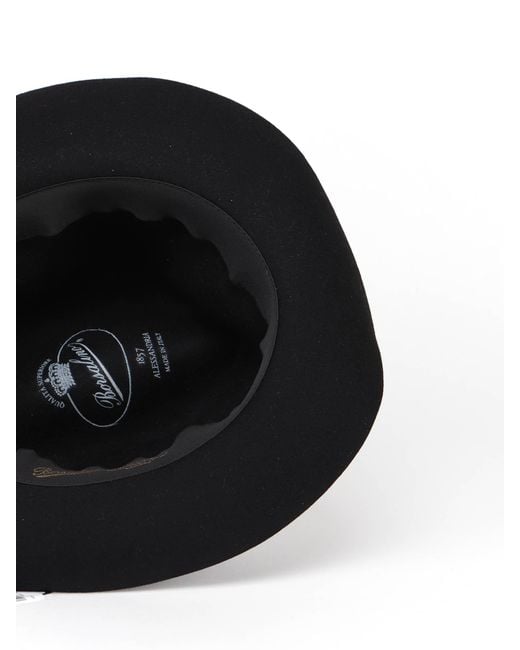 Borsalino Black Ribbon-Trimmed Wide-Brim Fedora Hat