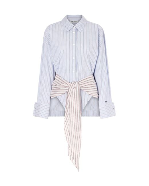 The Attico Blue Belted Striped Cotton-Poplin Mini Dress