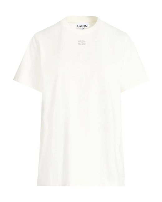 Ganni White Solid Color T-Shirt