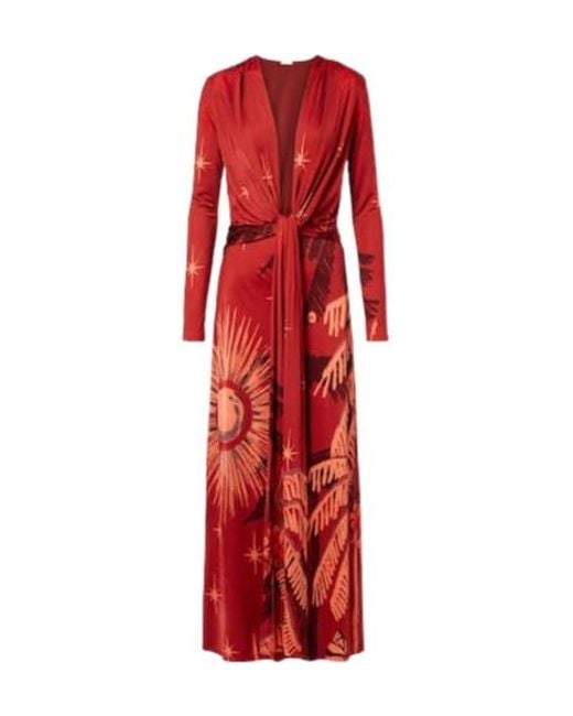Johanna Ortiz Red Printed Midi Dress