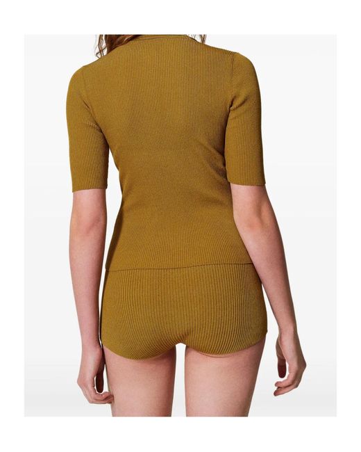 Twinset Natural Knitted Mini Shorts