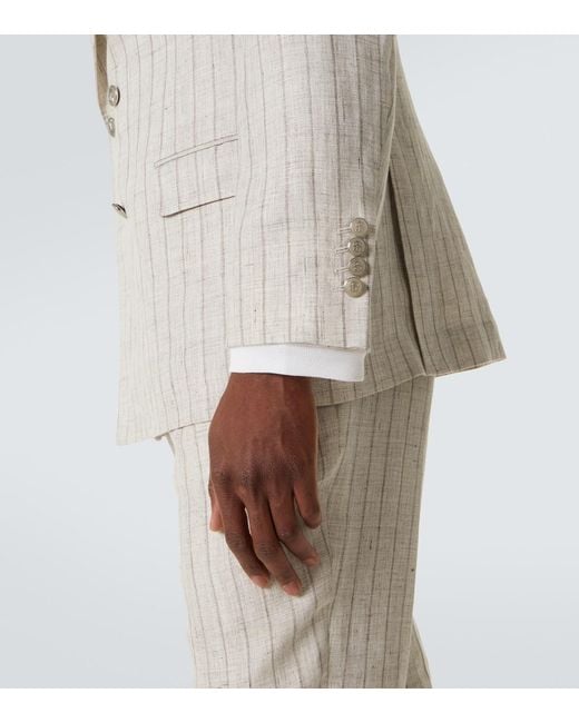 Brunello Cucinelli White Pinstripe Linen Suit for men