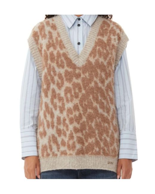 Ganni Brown Leopard Jacquard Knitted Vest