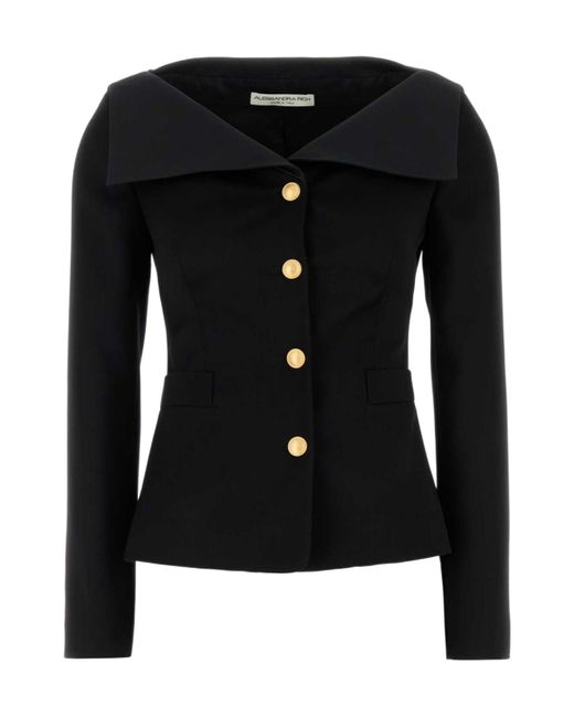 Alessandra Rich Black Mikado Collar Light Jacket