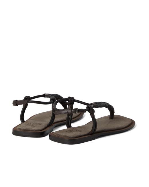 Brunello Cucinelli Brown Embellished Strap Flip-Flops