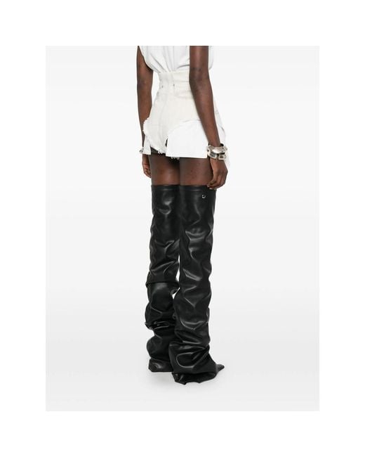 Rick Owens White Frayed Hem Zipped Shorts
