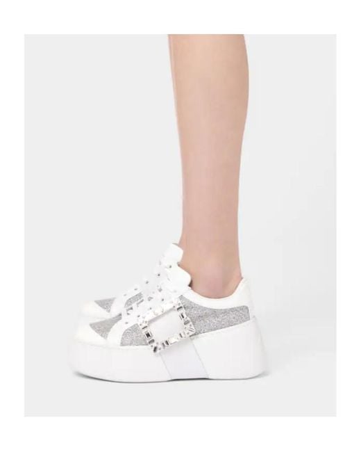 Roger Vivier White Embellished Lace-Up Sneakers
