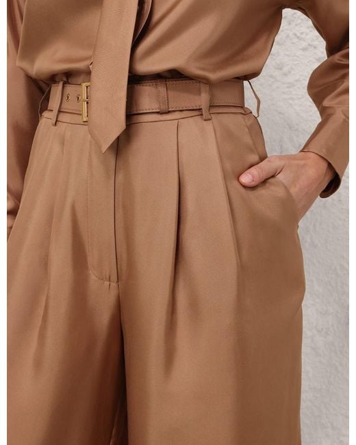 Zimmermann Brown Pleated Belted Trousers