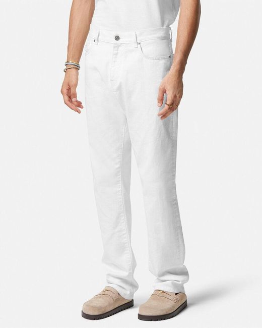 Versace White Logo Patch Straight-Leg Jeans for men
