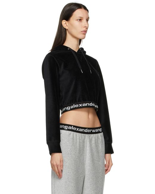 Alexander Wang Black T By Logo Cropped Corduroy Hoodie