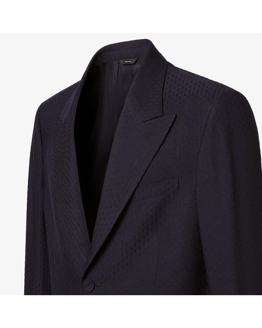 Fendi Blue Single-Breasted Textured Blazer for men