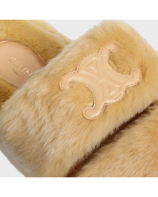 Céline Natural Triomphe Shearling Slipper