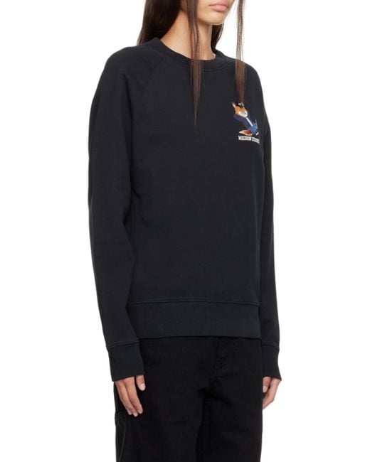 Maison Kitsuné Black Logo-Patch Crew Neck Sweatshirt for men