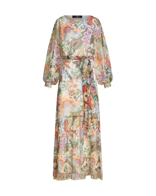 Etro Metallic Floral-Printed Long-Sleeved Dress