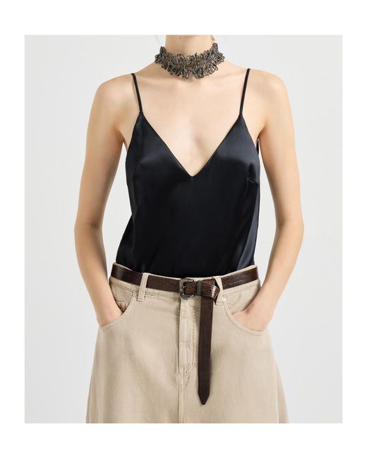 Brunello Cucinelli Black V-Neck Sleeveless Top