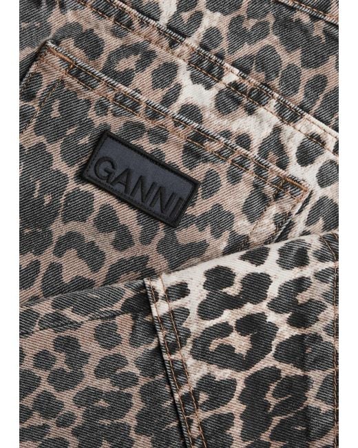 Ganni Gray Leopard-Print Straight-Leg Cargo Jeans