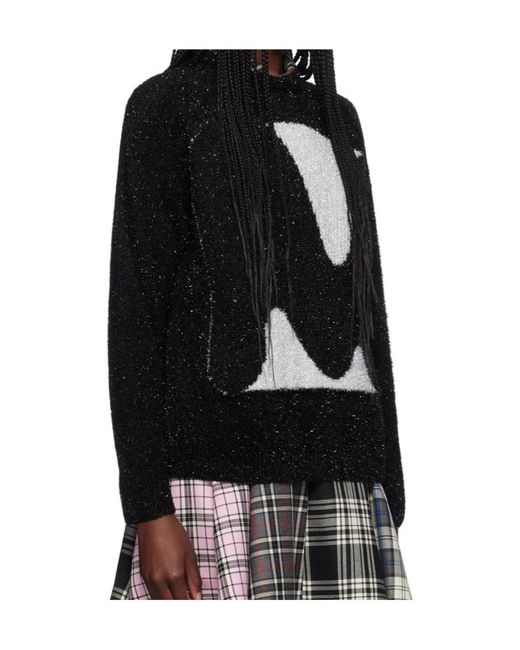 MSGM Black Intarsia-Knit Logo Jumper