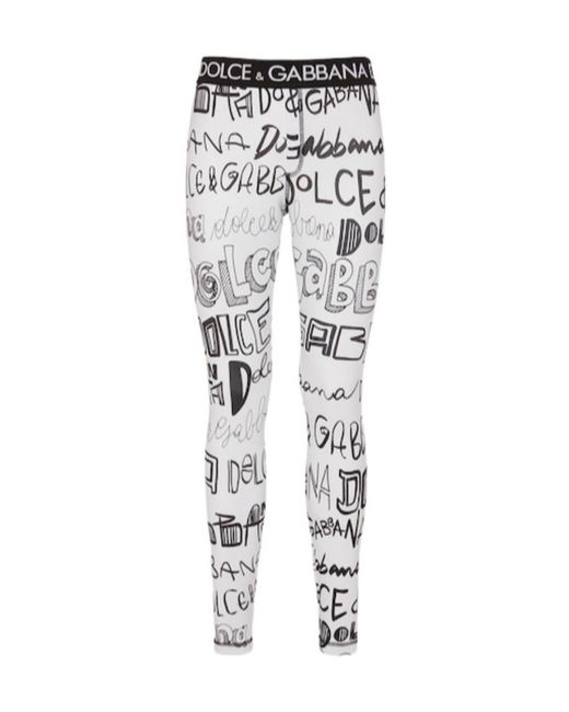 Dolce & Gabbana Gray Logo Printed Leggings for men