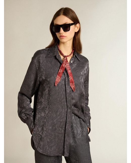 Golden Goose Deluxe Brand Gray Jacquard Shirt With All-Over Toile De Jouy Pattern