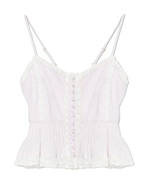 LoveShackFancy White Aleni Lace Peplum Top