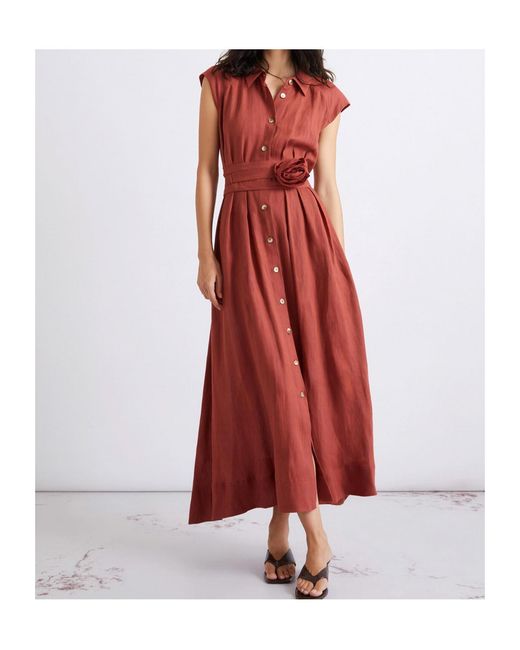Marella Red Pure Linen Shirt Dress