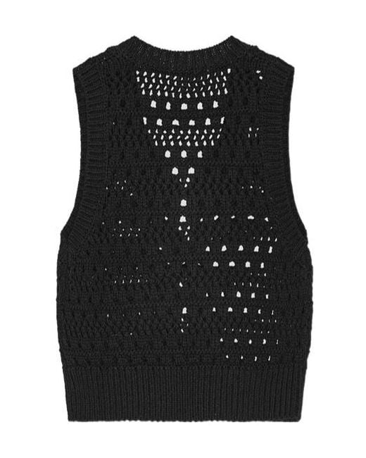 Ganni Black Crochet Tie String Vest