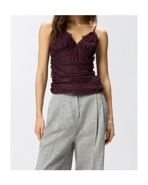 Pinko Red V-Neck Lace Ruched Top