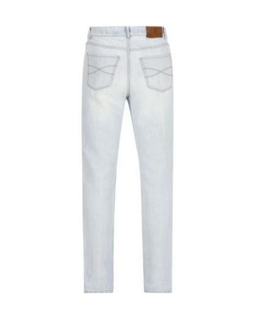 Brunello Cucinelli Gray Logo Patch Straight Leg Jeans for men