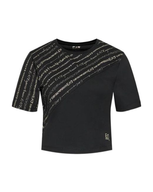 EA7 Black T-Shirt With Round Neck And Short Sleeves