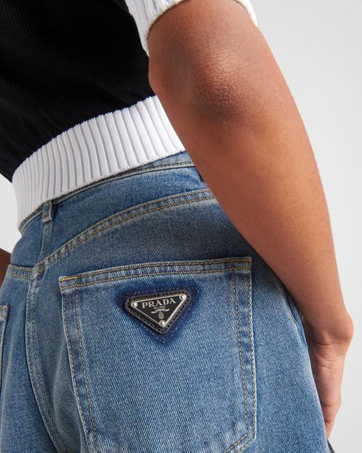 Prada Blue Triangle Wide-Leg Jeans