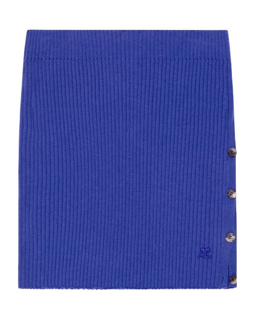 Courreges Blue Courrèges Buttoned Light Ribbed Mini Skirt