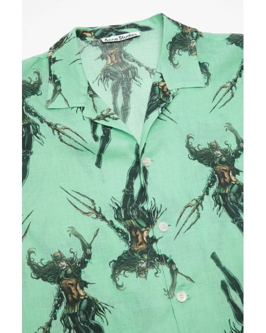 Acne Green Cartoon-Print Shirt for men