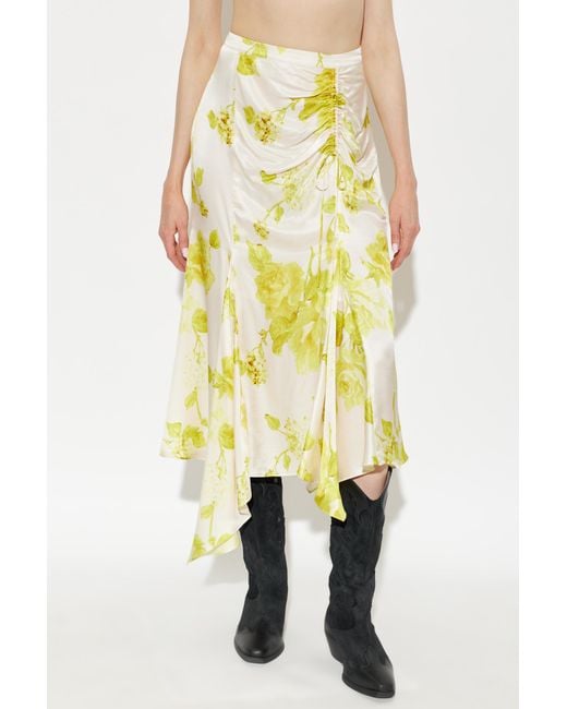 AllSaints Yellow Kathy Ruched Asymmetric Skirt