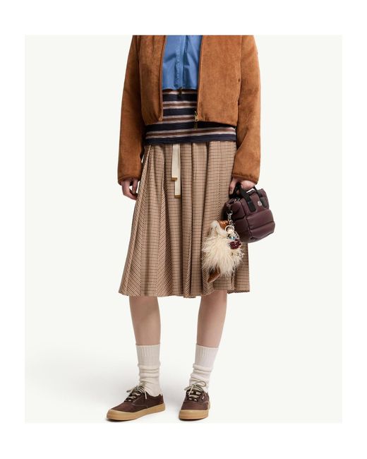 Moncler Brown Microcheck Pleated Midi Skirt