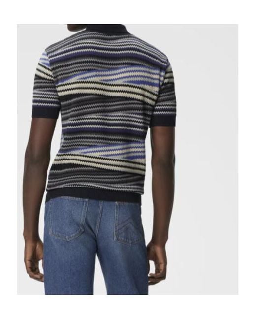Missoni Blue Striped Zig-Zag Polo Shirt for men