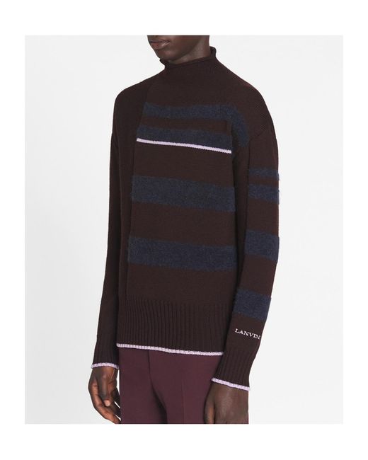 Lanvin Black Striped Mock-Neck Knitted Jumper for men