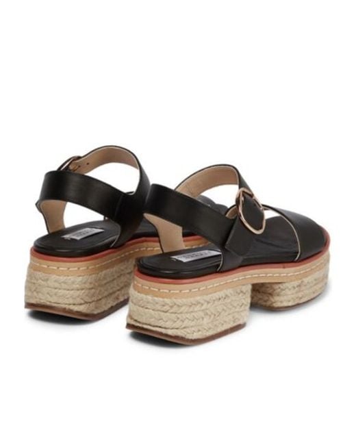 Gabriela Hearst Black Leather And Straw-Woven Sandals