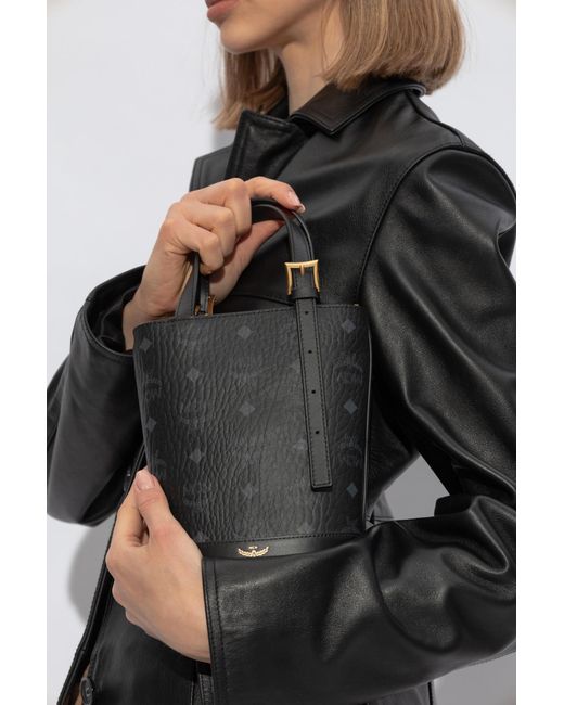 MCM Black Logo Printed Shoulder Bag